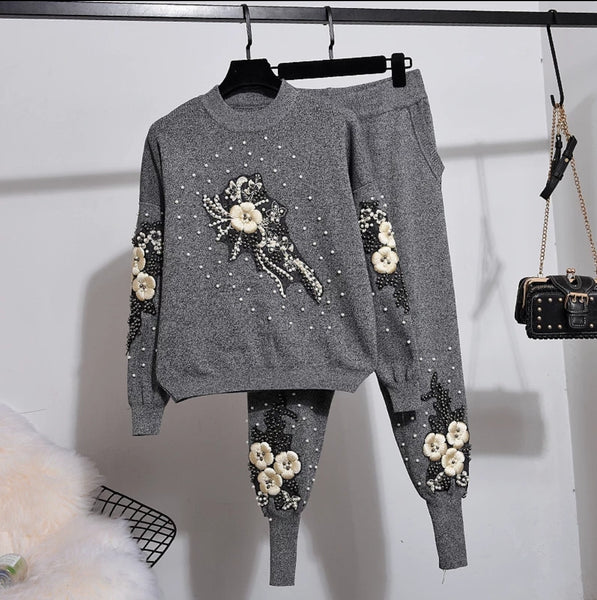 Annabel - 2pc Embellished Sweater Tracksuit Set